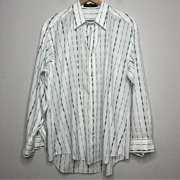Jhane Barnes Men Dress Shirt 16.5" / 33-34 White Ombre Gray Stripe Large - Picture 1 of 12